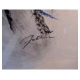 Abstract Expressionist Painting on Paper - Signed, Framed in Silver Frame
