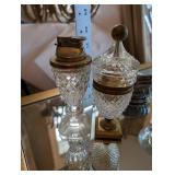 Crystal Cut Glass Decanter Set with Silver-Tone Lids