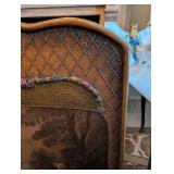 Antique-Style Three-Panel Fireplace Screen With Painted Scenic Panel And Ornate Border