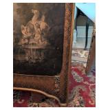 Antique-Style Three-Panel Fireplace Screen With Painted Scenic Panel And Ornate Border