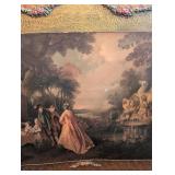Antique-Style Three-Panel Fireplace Screen With Painted Scenic Panel And Ornate Border