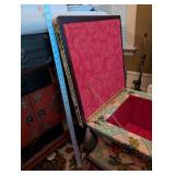 Vintage Floral Tapestry Settee with Tassel Fringe and Rich Wood Base