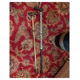 Ornate Umbrella Stand with Floral Embossed Band and Rope Accents, includes 2 canes and umbrellas