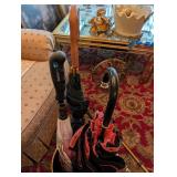 Ornate Umbrella Stand with Floral Embossed Band and Rope Accents, includes 2 canes and umbrellas
