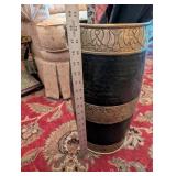Ornate Umbrella Stand with Floral Embossed Band and Rope Accents, includes 2 canes and umbrellas