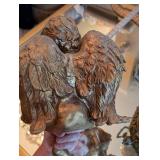 Antique Ice-Cracked Glaze Crackle-Glaze Ceramic piece with Scalloped "Crown" Edge, Cherub Angels on Ornate Metal Base