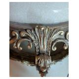 Antique Ice-Cracked Glaze Crackle-Glaze Ceramic piece with Scalloped "Crown" Edge, Cherub Angels on Ornate Metal Base