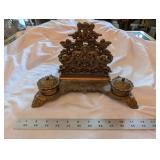 Vintage Brass Art Nouveau Desk Organizer & Inkwell - Ornate Antique Office Decor