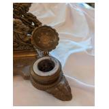 Vintage Brass Art Nouveau Desk Organizer & Inkwell - Ornate Antique Office Decor