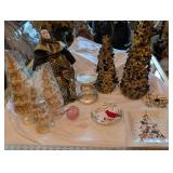 Gold-Tone Flower Topiary Christmas Trees - Holiday Decor