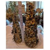 Gold-Tone Flower Topiary Christmas Trees - Holiday Decor