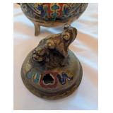 Chinese Cloisonne Foo-Dog Lid Censer on 3-Legged Base with Multicolor Enamel