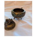 Chinese Cloisonne Foo-Dog Lid Censer on 3-Legged Base with Multicolor Enamel