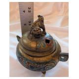 Chinese Cloisonne Foo-Dog Lid Censer on 3-Legged Base with Multicolor Enamel
