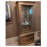 Crackle-Finish Display Cabinet with Glass Doors & Laurel Leaf Trim
