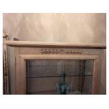 Crackle-Finish Display Cabinet with Glass Doors & Laurel Leaf Trim