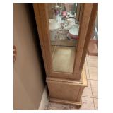 Crackle-Finish Display Cabinet with Glass Doors & Laurel Leaf Trim