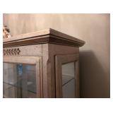 Crackle-Finish Display Cabinet with Glass Doors & Laurel Leaf Trim
