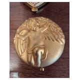 Assorted Vintage Metal Compacts - Sunburst, Heart Rhinestone, Flag Enamel & Pink Ribbon (Lot of 4)