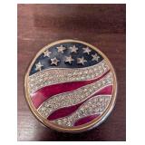 Assorted Vintage Metal Compacts - Sunburst, Heart Rhinestone, Flag Enamel & Pink Ribbon (Lot of 4)