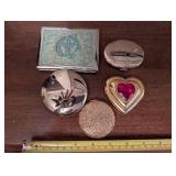 Assorted Vintage Vanity Compacts & Accessories - Turquoise Ring Case & Marbled Enamel Compact