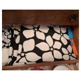The Indoor Outdoor Tablecloth 70in Round - Black & White Floral with Napkins & Plates