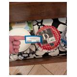 The Indoor Outdoor Tablecloth 70in Round - Black & White Floral with Napkins & Plates