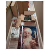 Assorted Christmas Decor - Garland, Berry Spray, Rug & Glassware