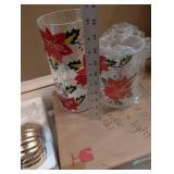 Assorted Christmas Decor - Garland, Berry Spray, Rug & Glassware