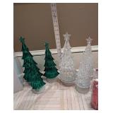 Crystal Glass Christmas Tree Figurines Emerald Green & Clear and Neimen Marcus Holiday Snowglobe