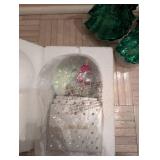 Crystal Glass Christmas Tree Figurines Emerald Green & Clear and Neimen Marcus Holiday Snowglobe