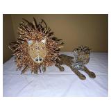 Hand Beaded Wire Lion & Lioness Figurines Safari Folk Art Decor Pair