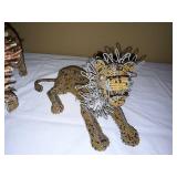 Hand Beaded Wire Lion & Lioness Figurines Safari Folk Art Decor Pair
