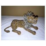 Hand Beaded Wire Lion & Lioness Figurines Safari Folk Art Decor Pair