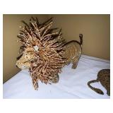 Hand Beaded Wire Lion & Lioness Figurines Safari Folk Art Decor Pair