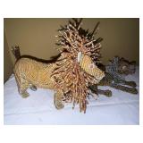 Hand Beaded Wire Lion & Lioness Figurines Safari Folk Art Decor Pair