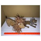 Hand Beaded Wire Lion & Lioness Figurines Safari Folk Art Decor Pair