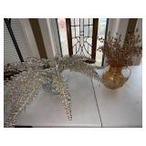 Decorative Glass Vase Centerpiece Lot Amber Pitcher & Crystal Floral