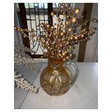 Decorative Glass Vase Centerpiece Lot Amber Pitcher & Crystal Floral