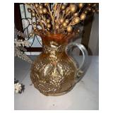 Decorative Glass Vase Centerpiece Lot Amber Pitcher & Crystal Floral