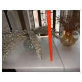 Decorative Glass Vase Centerpiece Lot Amber Pitcher & Crystal Floral