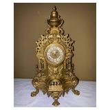Italian Rococo Style Mantel Clock Gilt Metal Quartz 21in Tall