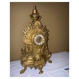 Italian Rococo Style Mantel Clock Gilt Metal Quartz 21in Tall