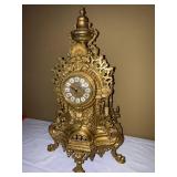 Italian Rococo Style Mantel Clock Gilt Metal Quartz 21in Tall