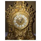 Italian Rococo Style Mantel Clock Gilt Metal Quartz 21in Tall