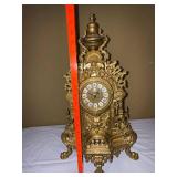 Italian Rococo Style Mantel Clock Gilt Metal Quartz 21in Tall