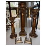 Pair Lucite Acrylic and Brass Tone Candlesticks 11.5 In Hollywood Regency