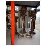 Pair Lucite Acrylic and Brass Tone Candlesticks 11.5 In Hollywood Regency