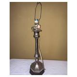 Vintage Silver Tone Etched Table Lamp Base Octagonal 34in Tall