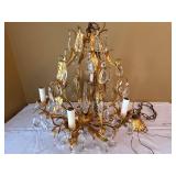 Montgomery Ward 5 Light Gilt Tole Crystal Chandelier Vintage